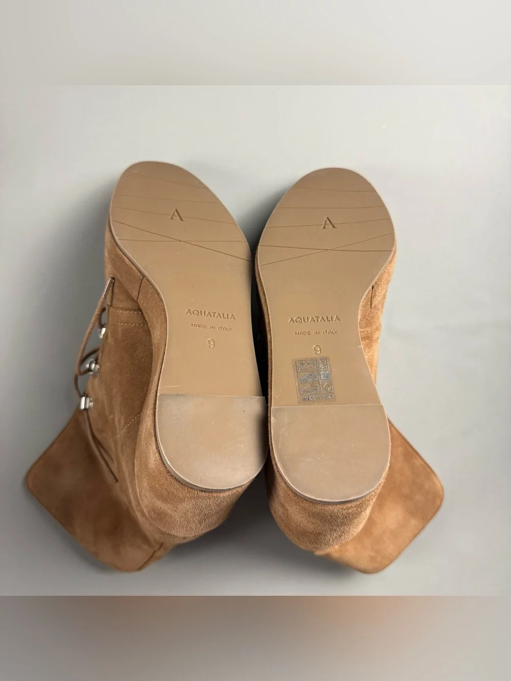 Aquatalia Shearling Lined Suede Wedge Ankle Boots Tan Size 9 Made in Italy